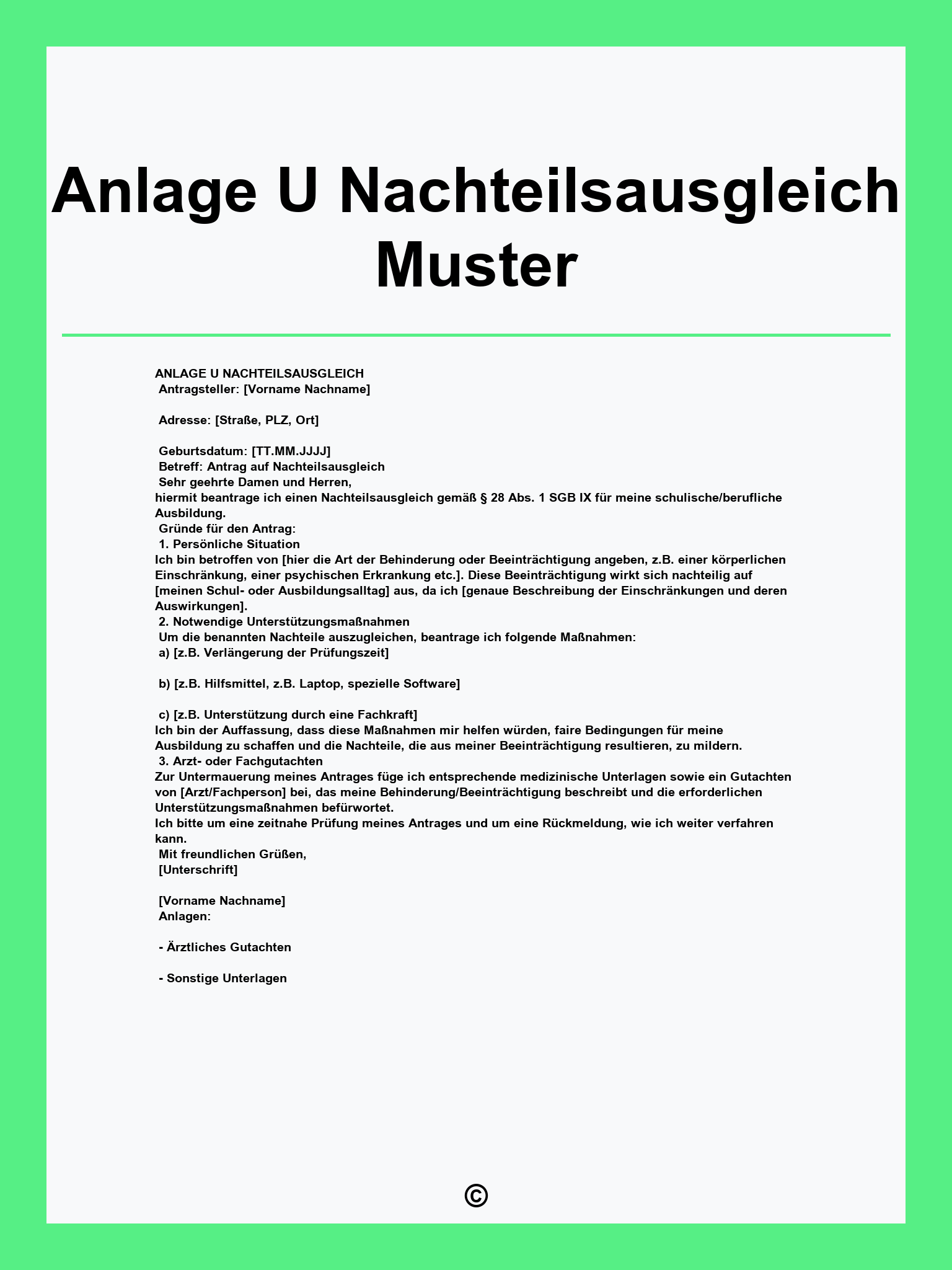 Anlage U Nachteilsausgleich Muster