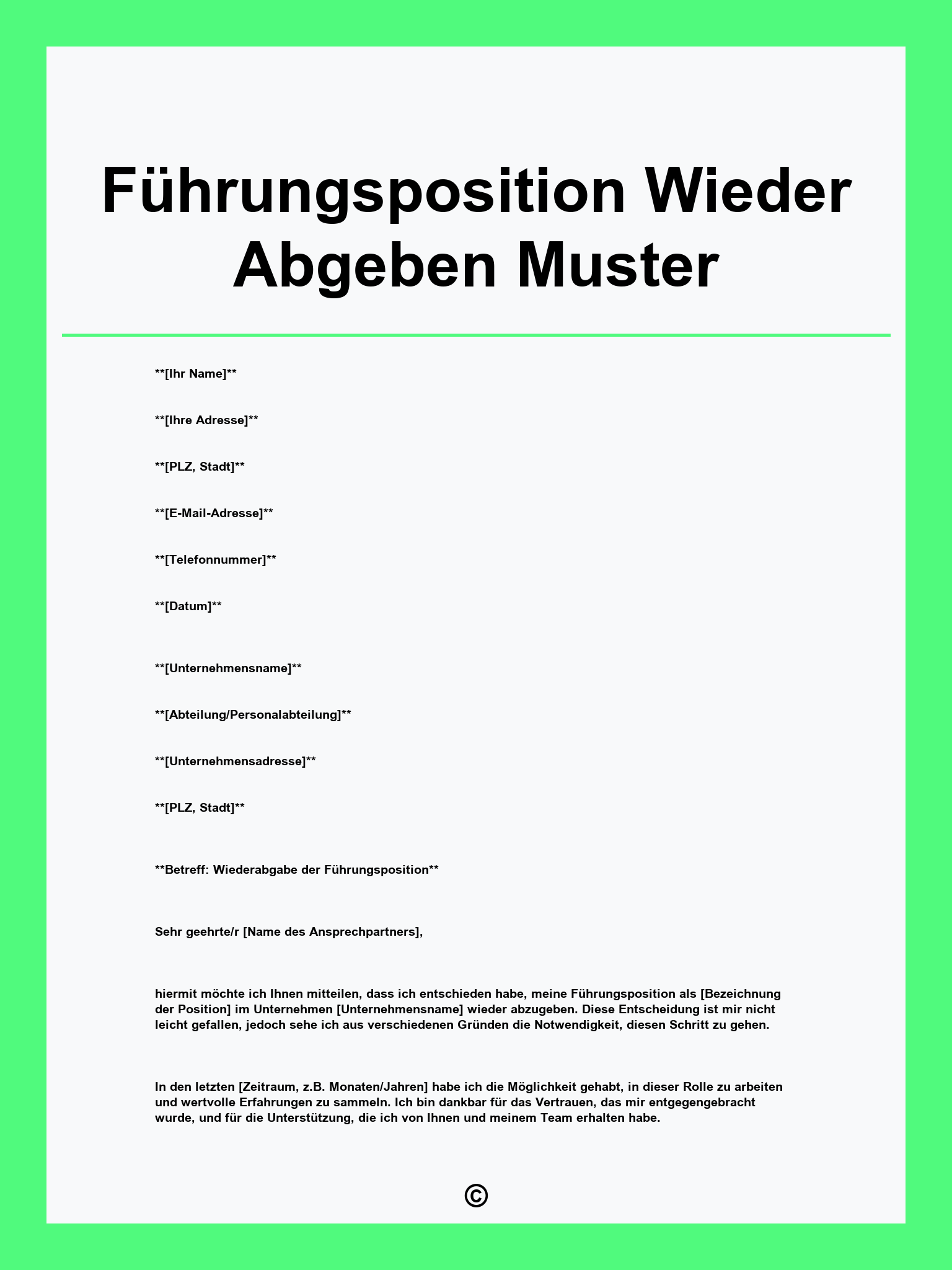 Führungsposition Wieder Abgeben Muster