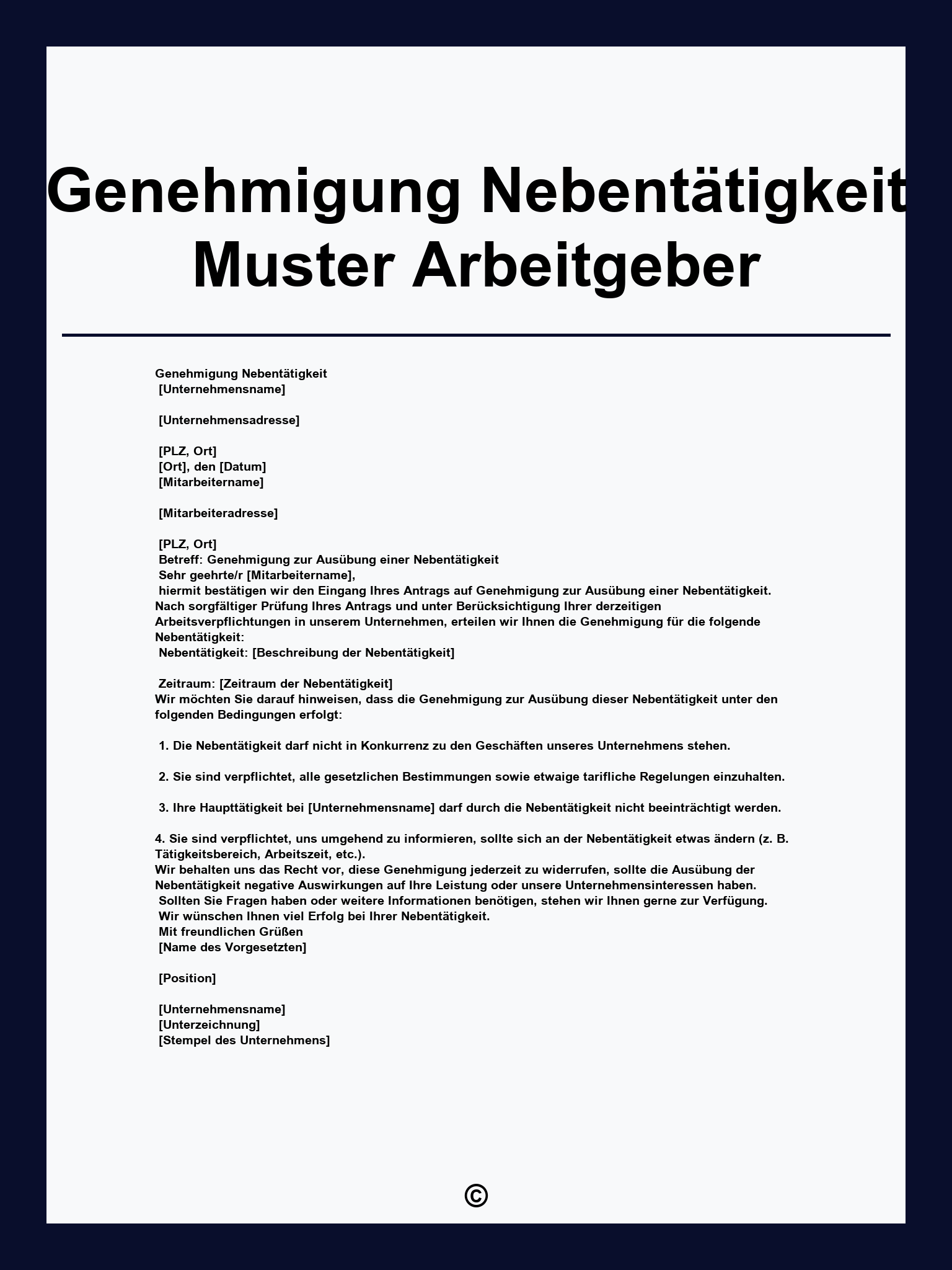 Genehmigung Nebentätigkeit Muster Arbeitgeber