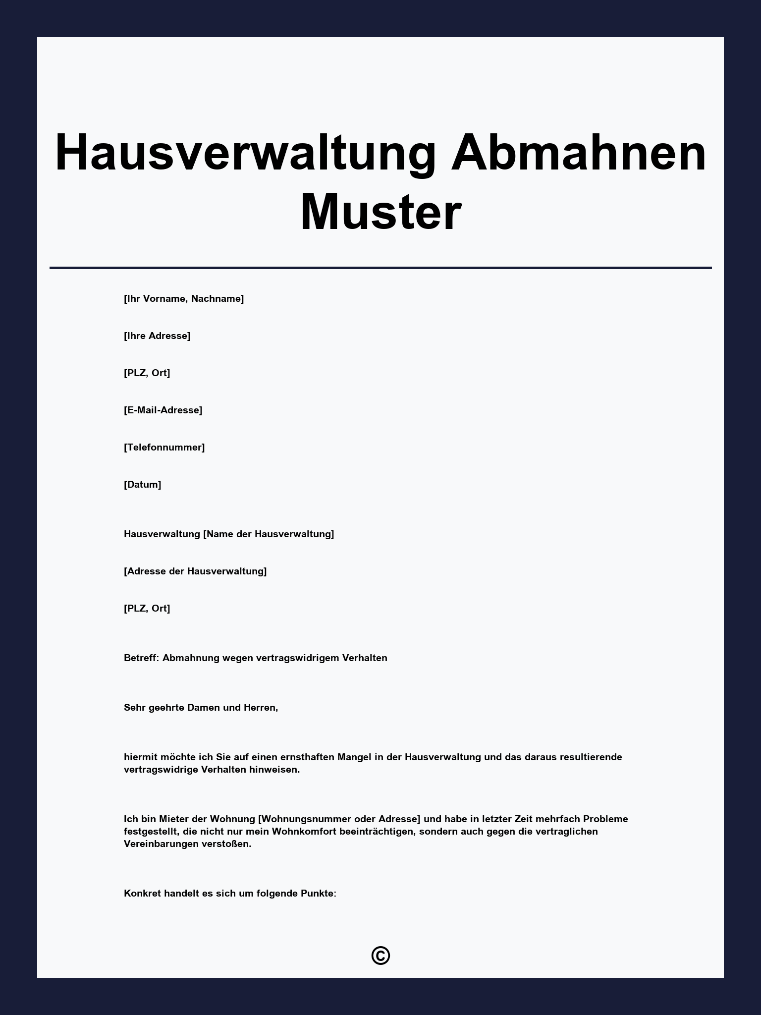 Hausverwaltung Abmahnen Muster