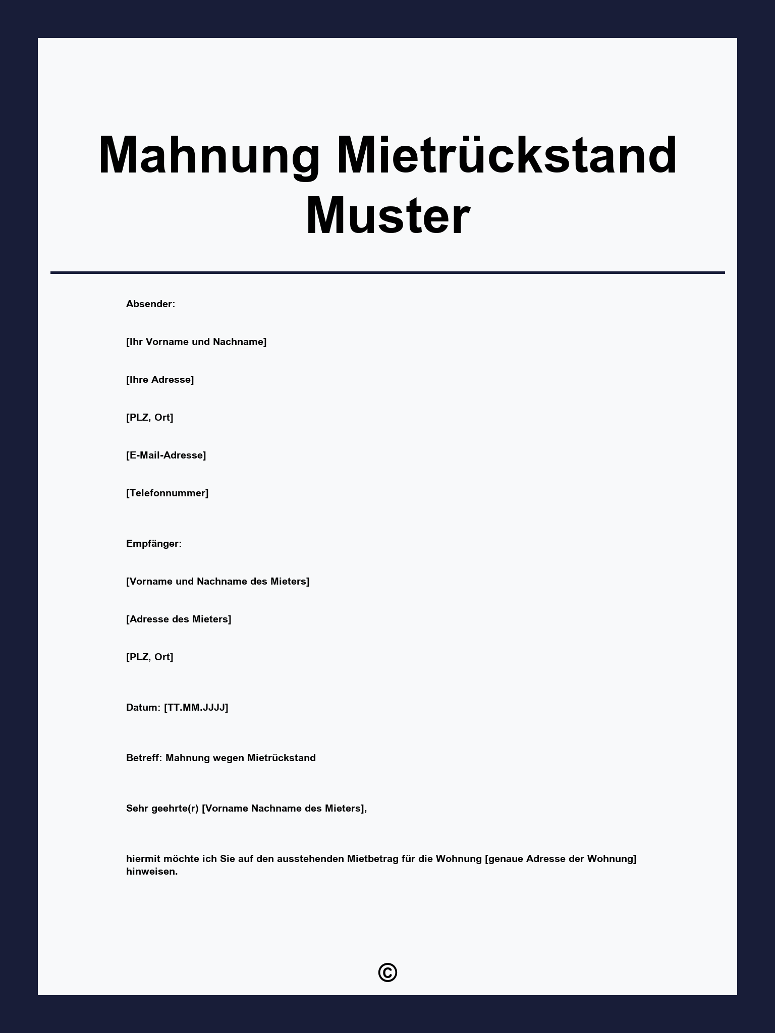 Mahnung Mietrückstand Muster